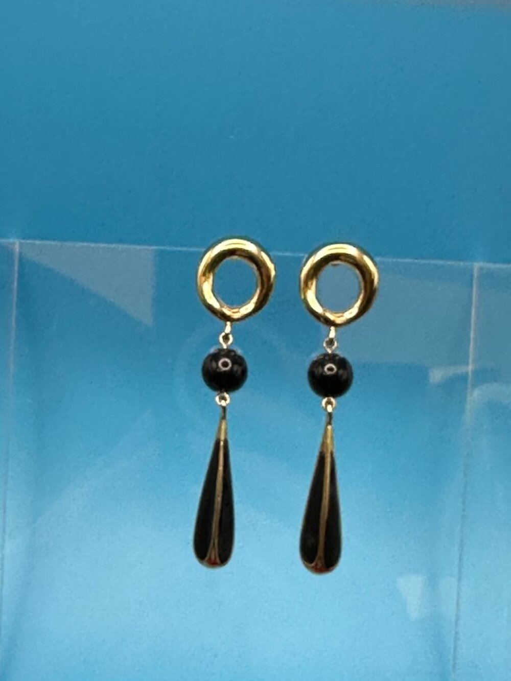 VTG Fernando Originals Gold-Tone & Black Enamel Dangle Earrings - Picture 11 of 11